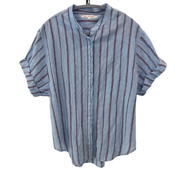 Xirena Striped Cotton Button Front Tunic Shirt Blue Oversized Short Sleeve Small - Picture 5 of 12